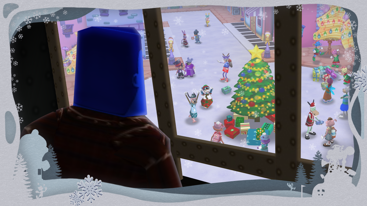 A herald Cold Caller watching Toons enjoy the Winter Holiday.